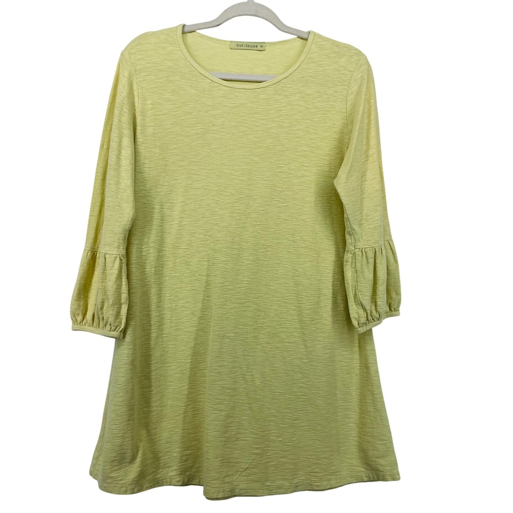 Cut‎ Loose Womens Size Small Tunic Top Yellow Cotton Linen Bell Sleeve Oversized